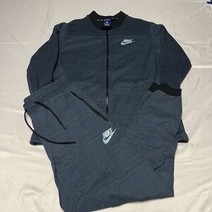 Nike Sportswear Advanced Sweatsuit Mens M Blue Full Zip Bomber Joggers Tech